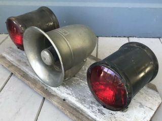Vintage S&m 757 Red & Amber Police Can Lights & Federal Siren Los Angeles Lapd