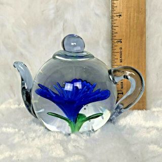 Dynasty Gallery Hierloom Collectibles Blue Flower Teapot Blown Glass Paperweight 5