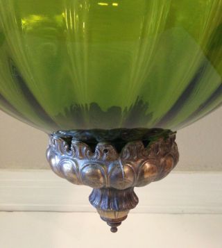 Vintage Green Glass Globe Hanging Chain Swag Lamp Mid Century Modern 3