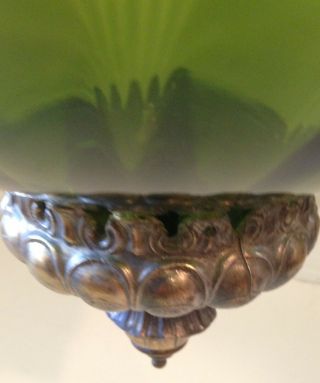Vintage Green Glass Globe Hanging Chain Swag Lamp Mid Century Modern 6
