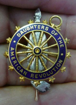 Antique 14kt Gold Enamel Pin Pendant Daughters Of The American Revolution Dar