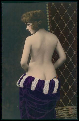 French Nude Woman Big Butt Revealing 1920s Tinted Color Photo Postcard