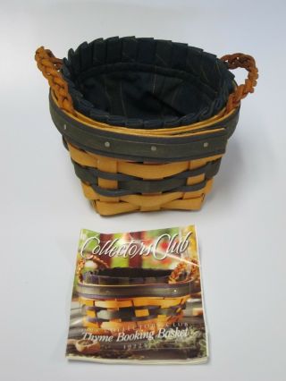 Longaberger Small Thyme Booking Basket,  Liner 1998 Stripe Collectors Club