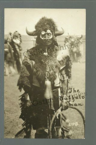 Rp C1910 Sioux Indian Man Indians Buffalo Man Headdress Paint Plains Indian