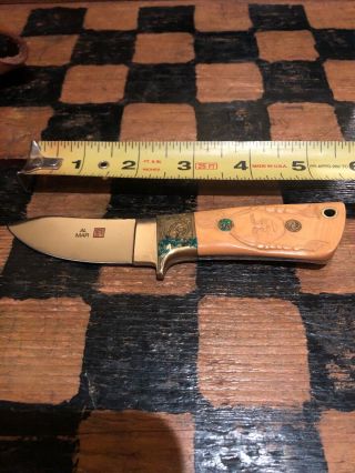 Al Mar Pack Rat Knife With Sheath Valade Etched Carved Handle Seki Japan Packrat