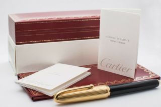 Cartier Louis Fountain Pen Holder Black Lacquer Gold Finish.