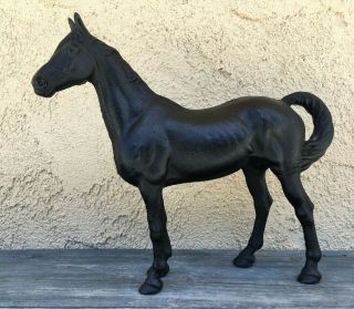 Antique Black Solid Cast Iron Heavy Hubley Stallion / Horse / Doorstop