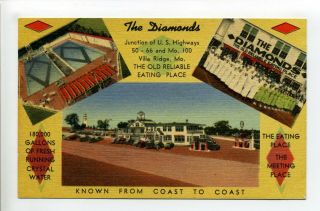 Villa Ridge Mo Vintage Linen Postcard The Diamonds,  Workers,  Gas Pumps,  Route 66