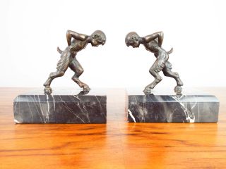Antique 1920s French Bronze Faun Sculptures Bookends Mythical Creatures