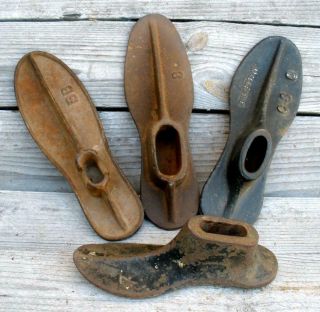 Vintage 4 Cast Iron Cobbler Shoe Last Forms Antique Primitive Shoemaker Tool