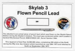 Skylab 3 - Flown Pencil Lead - With Provenance/documents Ltd Edition Of 16