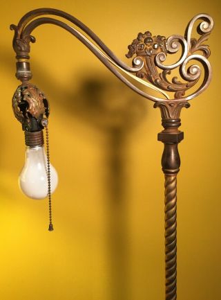 Vintage Art Deco Bridge Floor Lamp Cast Iron Brass Ornate Ornate Unique