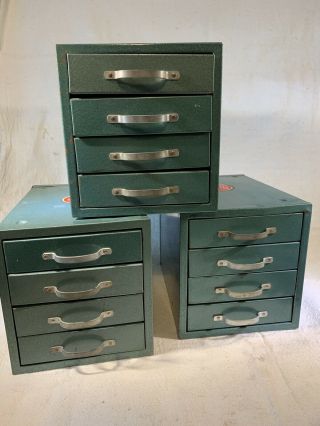 Vintage Set Of 3 Wards Master Quality Metal Storage Parts Bins Tool Boxes