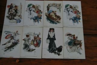 An American Girl In.  8 Old Glamour Type Postcards C1910 By Reinthal & Newman Ny
