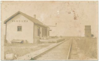 Old Real Photo Postcard Vandura Canada ? Train Depot Station Railroad Rppc