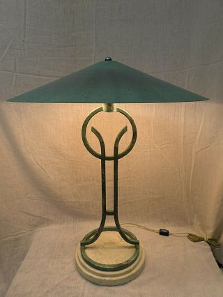 3045m Fine Arts Lamps 26 " Table Lamp Green Metal Shade & Wrought Iron Mod Rustic