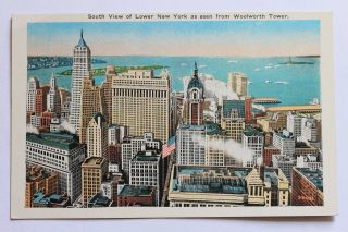 Old Postcard South View Of Lower York As Seen From Woolworth Tower