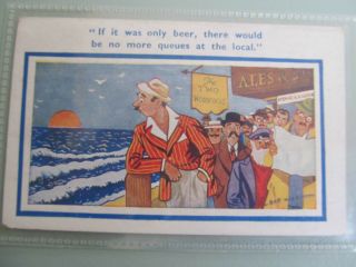 Vintage Eisner & Sons Postcard - Comic Humour,  No Queues At The Local -