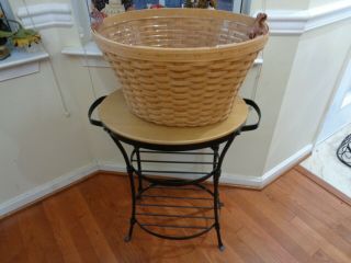 Longaberger Wrought Iron Stand Beverage Basket With Protector Maple Shelf