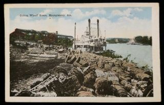 1913 Montgomery Alabama Steam Ship At Cotton Wharf Vintage Postcard