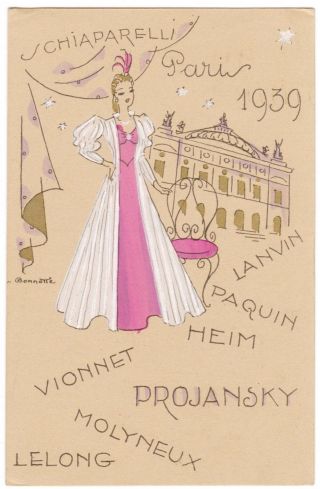 Postcard French Fashion Designers 1939 Hand - Painted Projansky Advertising
