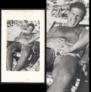 Penis - Pinch Screaming - Pain Trick Sexy Beach Stud Man 1950s Vintage Photo Gay