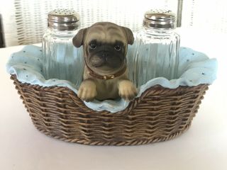 Pug In A Basket Salt And Pepper Shaker Set