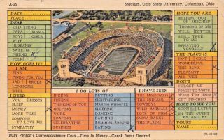 Columbus Oh Ohio State Football Stadium - Busy Person Correspondence Postcard 1938
