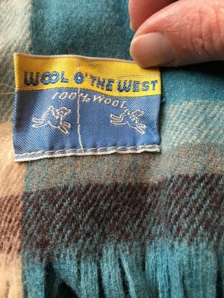 Vintage Wool O’ The West 100 Wool Plaid Stadium Blanket With Intact Label