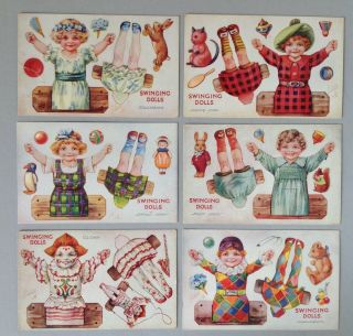 Tuck " Swinging Dolls " Postcards (6) Series 3405 - Just Add String Paper Dolls
