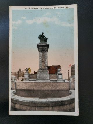 Vintage Postcard 51 Fountain On Fallsway,  Baltimore,  Md.