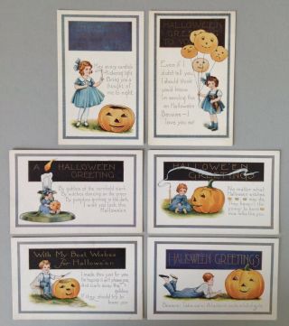 Vintage Whitney Halloween Postcards - Set Of (6) - Love The Jack - O - Lantern Balloons
