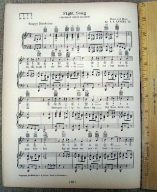 Michigan State University Vintage Song Sheet C 1929 " Fight Song "
