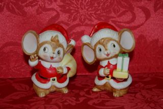 Homco 5405 Figurine Holiday Mice 4 " Vintage Christmas Mice W/ Presents