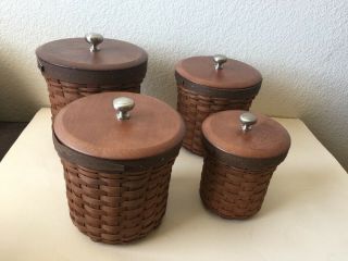 Longaberger Canister Baskets Set Of 4 Sealable Protectors Warm Brown 2007