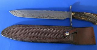 Large 18 " Custom Damascus Bowie Knife By Sam Stoner On Now $400