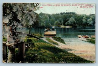St Paul,  Mn - Rare C1910 Fort Snelling Postcard - Old Ferry Horse Carriage - G3