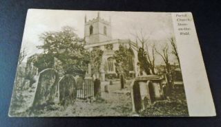 Antique Postcard " Parish Church,  Stow - On - The - Wold " With Edward Vii Half Penny