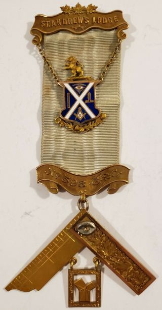 Vintage 1930 Masonic Ribbon Medal Pin 10k Gold 24 Grams St,  Andrew 