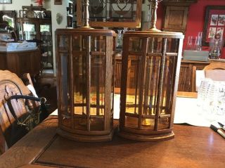 Vintage Mission Glass Lamps Oak Beveled Glass Smoked Amber