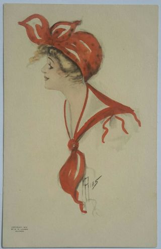 Usa Glamour / Fashion Card,  Woman Wearing Red Headscarf & Neckerchief,  1910