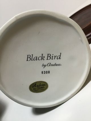 Vintage ANDREA By Sadek BLACK BIRD Figurine 6308 On Wood Base 5