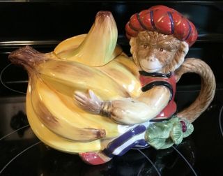 Kaldun & Bogle Zanzibar Monkey W/ Bunch Of Bananas Teapot Hand Painted