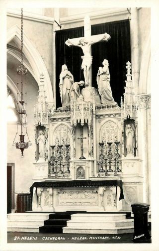 C1940 Rppc Postcard St.  Helena Cathedral Helena Mt Interior Altar Unposted