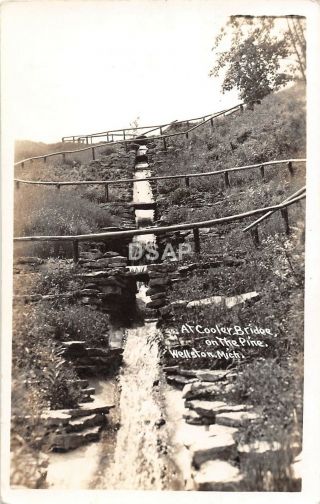 A77/ Wellston Michigan Mi Real Photo Rppc Postcard 1940 Cooler Bridge Waterfall