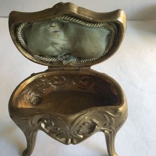 Vtg Antique Floral Art Nouveau Gilt Brass Vanity Jewelry Casket Trinket Box