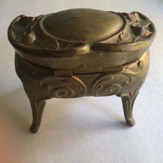 Vtg Antique Floral Art Nouveau Gilt Brass Vanity Jewelry Casket Trinket Box 2
