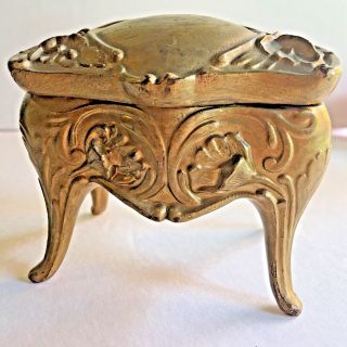 Vtg Antique Floral Art Nouveau Gilt Brass Vanity Jewelry Casket Trinket Box 4