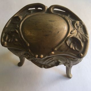 Vtg Antique Floral Art Nouveau Gilt Brass Vanity Jewelry Casket Trinket Box 5