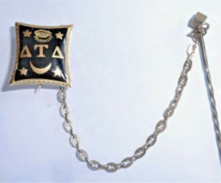 Delta Tau Delta Badge - 10k Gold Enamel Vintage Fraternity Pin W/ Chain